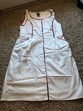 Lane Bryant White Midi Dress with Multicolor Trim